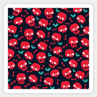 An red and blue halloween skeleton pattern (halloween, witch, spooky, ghost, cat, cute, witchy, skeleton, creepy, halloween, goth, horror) Sticker